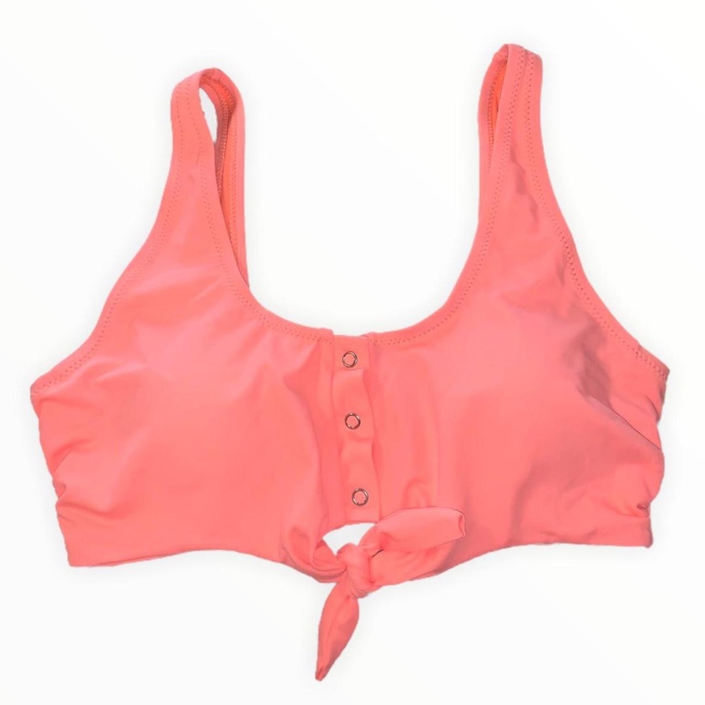 TIED FRONT BRIGHT CORAL BIKINI TOP